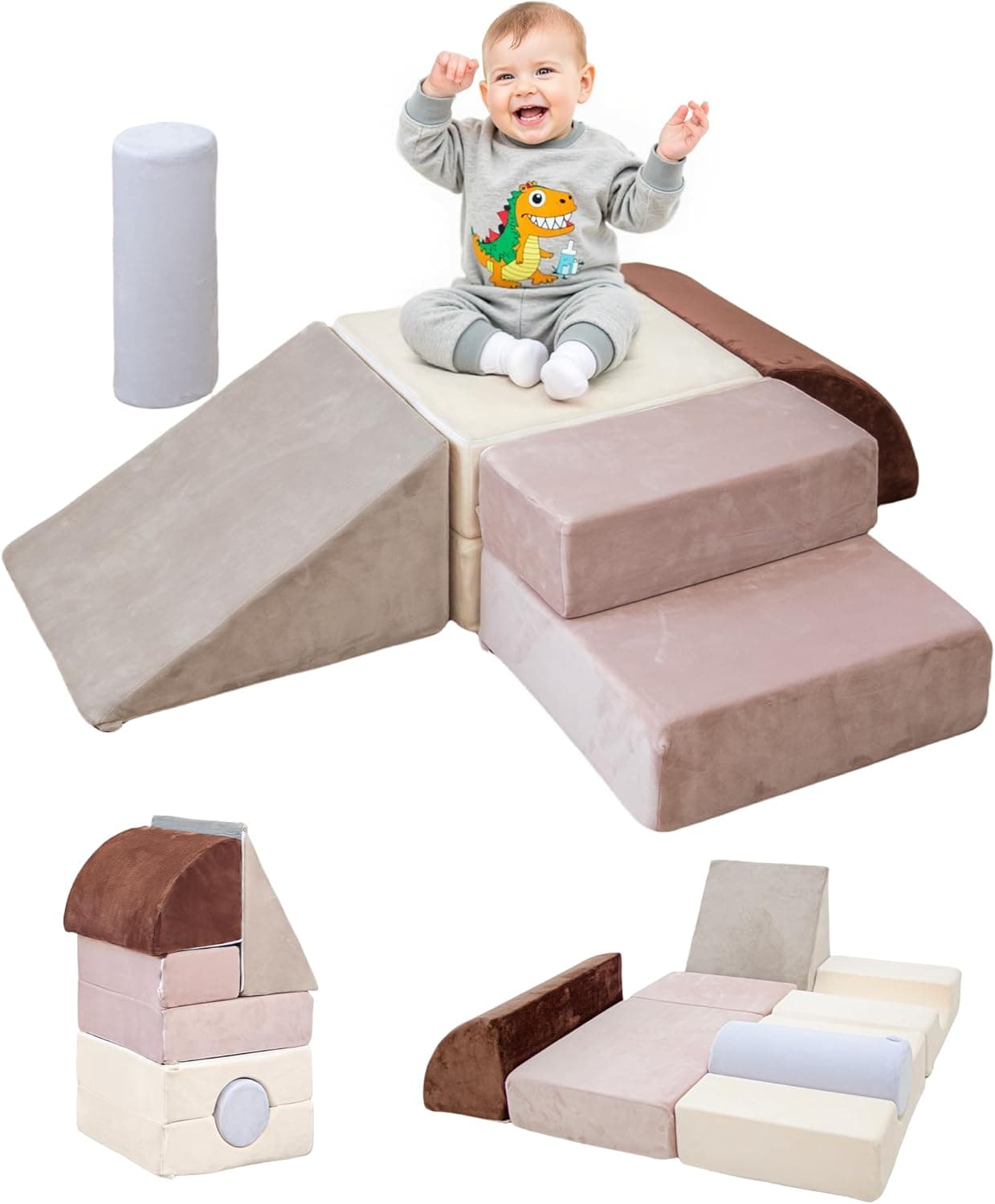 BanaSuper Parcours Motricité Bébé Pliable, 5 Modules en Mousse Douce pour Enfants, Tapis de Jeu & Blocs d'Escalade, Jeu d'Intérieur pour Maison Crèche, Développement Motor Skills, Design Lavable, Bleu