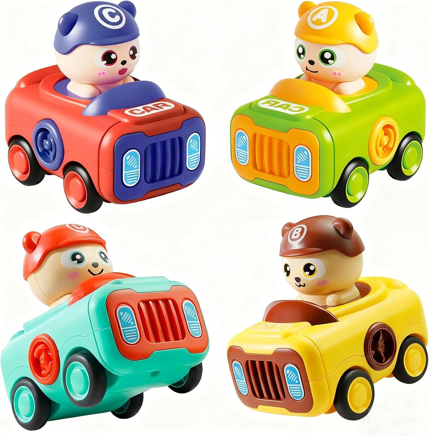 Petite Voiture Enfant 1 2 3 Ans, Lot de 4 Voiture Jouet Bebe 1 an, Animaux Mignons Camion Jouet, Jouets Friction VéhiculesJeux Éducatifs idee Cadeau pour 9 12 18 24 Mois Garçons Filles