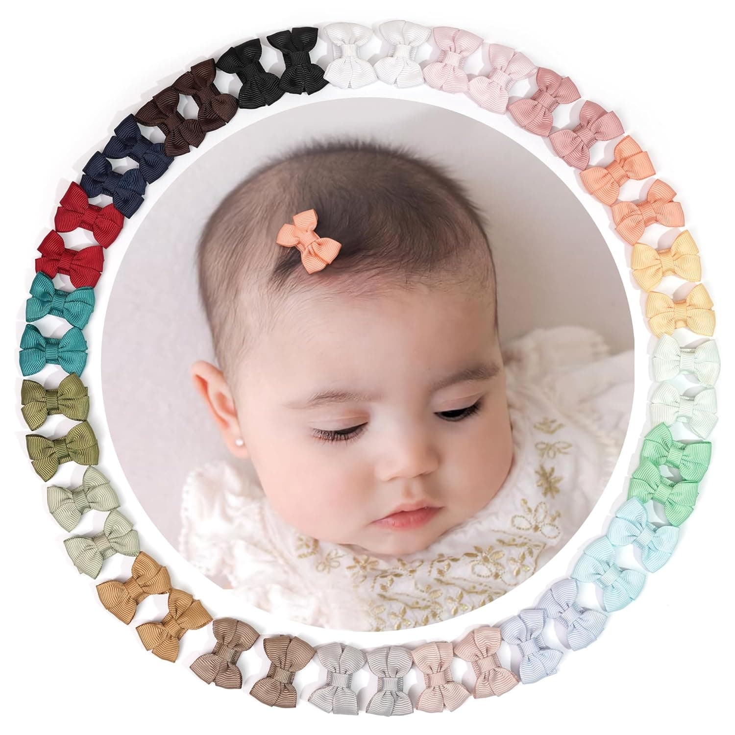 DED Baby Hair Clips 40 Pieces 20 Colors in Pairs Baby Bows Hair Pins Tiny 1.37" Hair Bows Alligator Clips for Girls Infants Toddlers