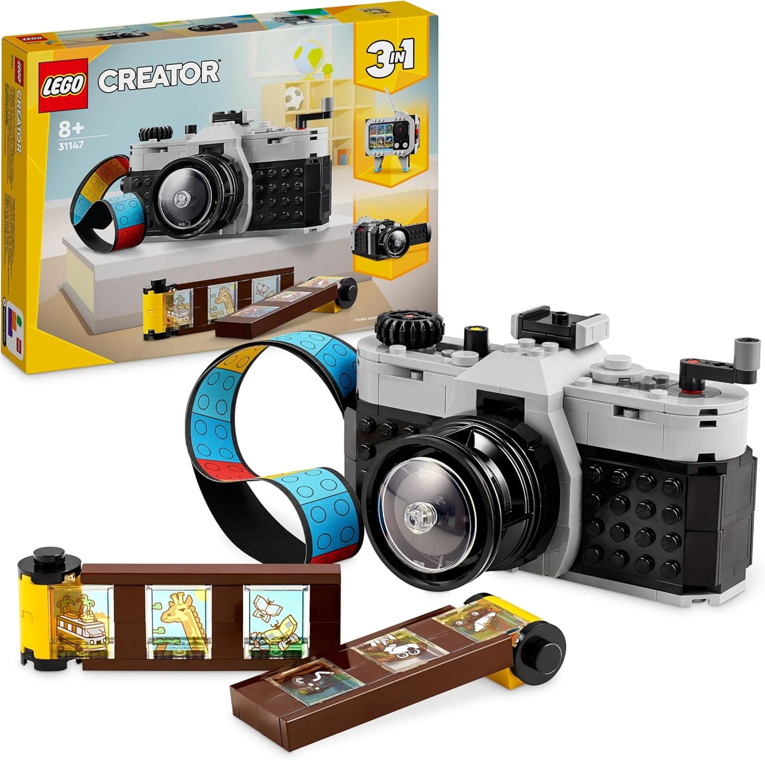 LEGO Creator 3 en 1 Cámara Retro de Juguete Convertible en Videocámara y Televisor, Decoración para Dormitorio y Accesorio de Escritorio, Regalo de Fotografía para Niños y Niñas de 8 Años o Más 31147