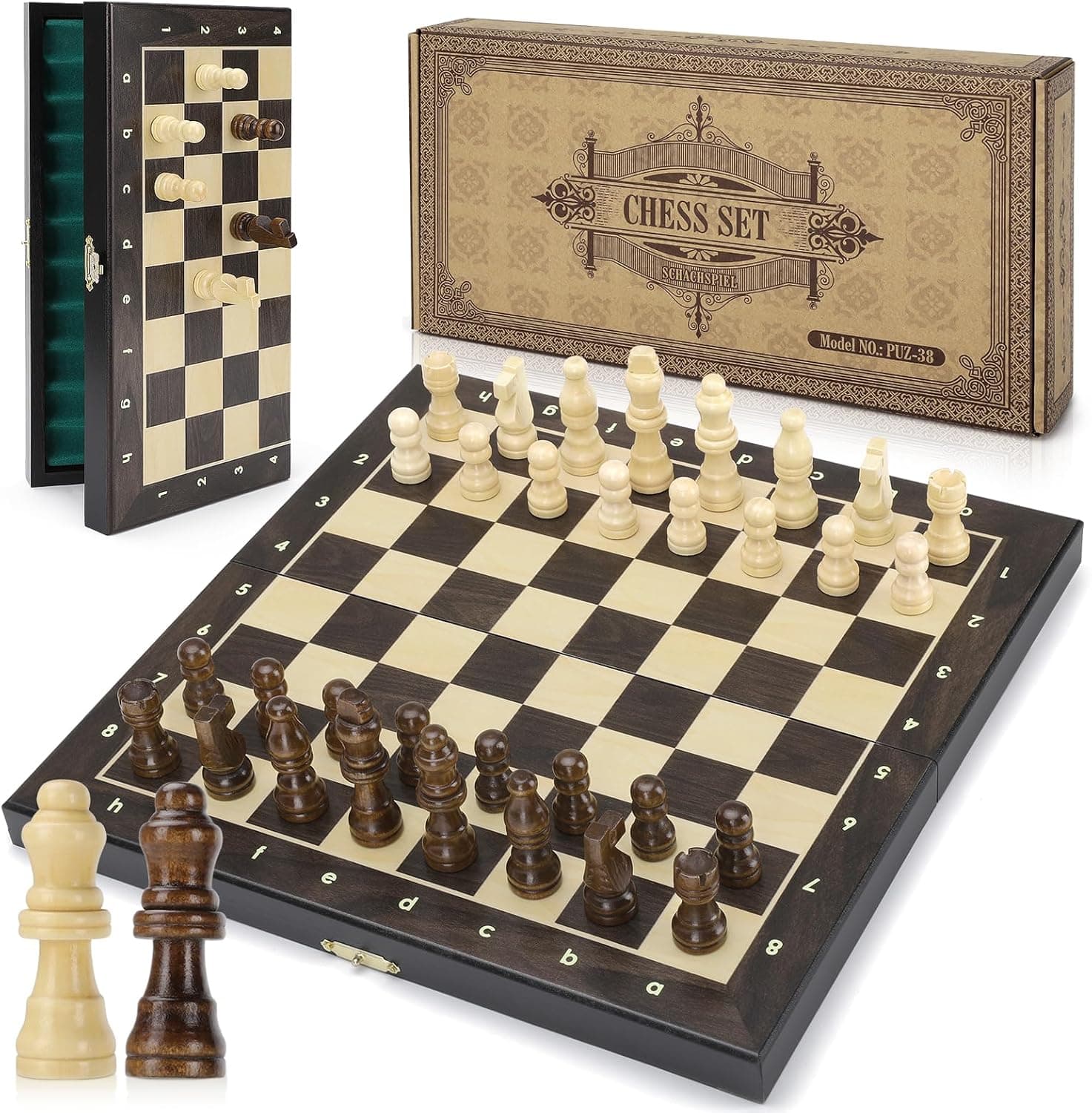 Peradix Ajedrez Magnetico Madera 30x30CM,Juego Ajedrez Magnetico Plegable Infantil Madera Chess Set Profesional para Niños y Adultos de Viaje