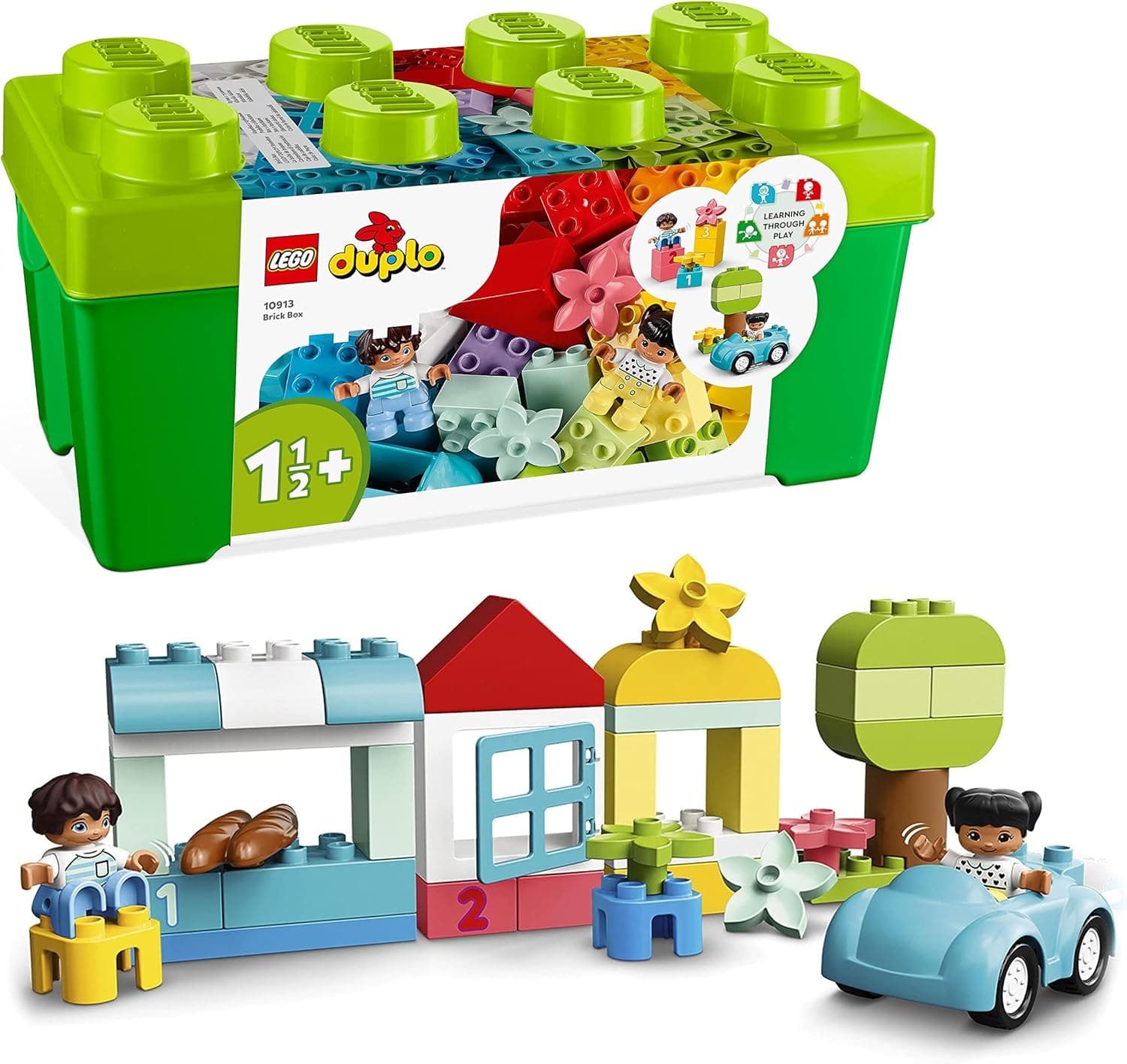 LEGO Duplo Caja de Ladrillos - Juguete Educativo Apilable para Niños y Niñas de 1+ Años - Ladrillos Numéricos de Colores, Cocohe y 2 Figuras - Caja para Guardar Juguetes 10913