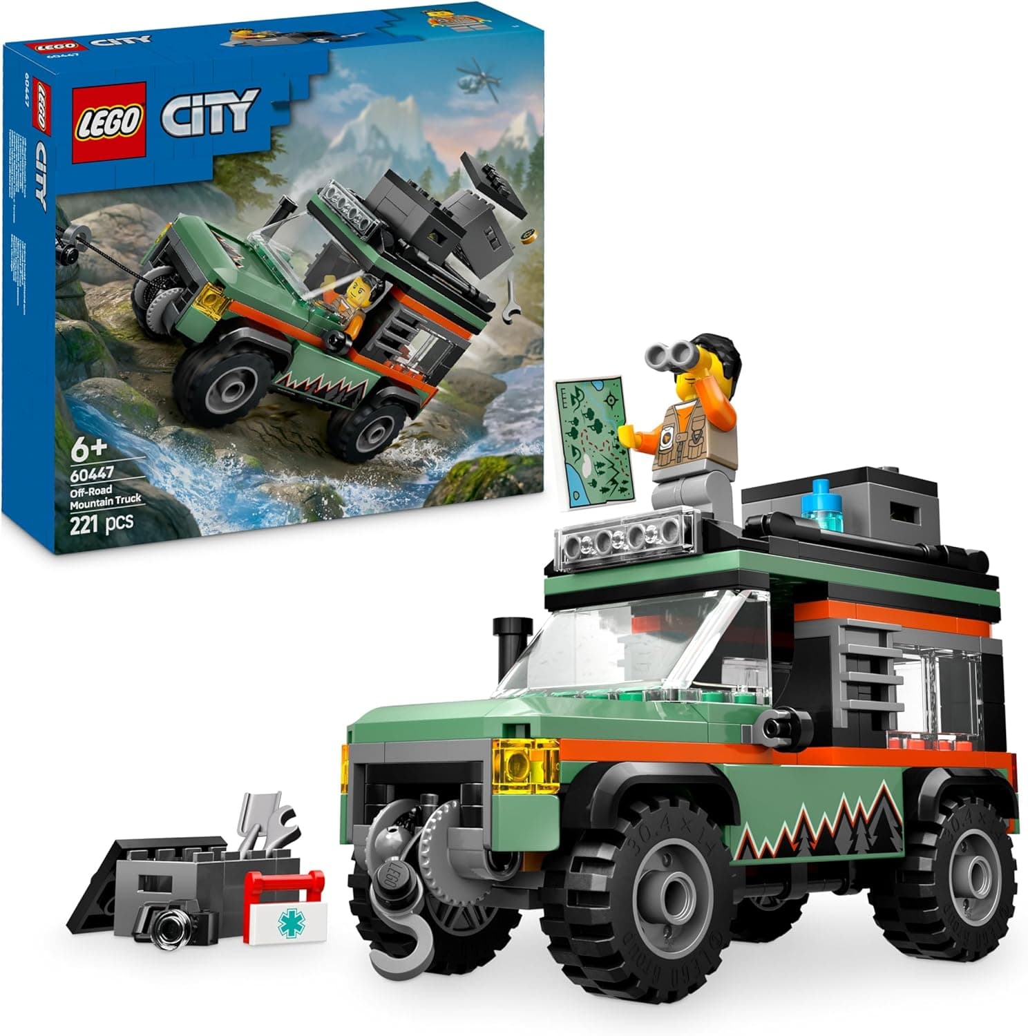 LEGO City Todoterreno 4x4 de Montaña Vehículo de Construcción de Juguete con Accesorios como Cámara y Linterna y Minifigura, Regalo de Cumpleaños para Niños y Niñas de 6 Años o Más 60447