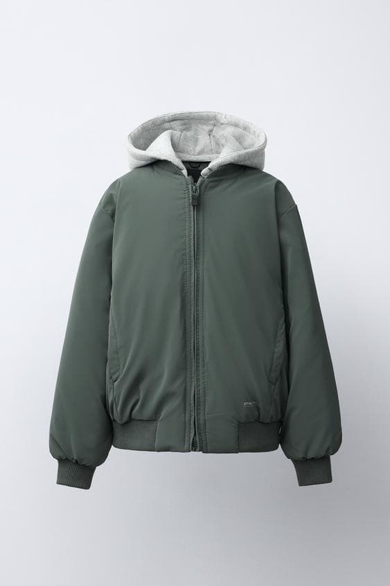 RUBBERISED BOMBER JACKET WITH DETACHABLE HOOD