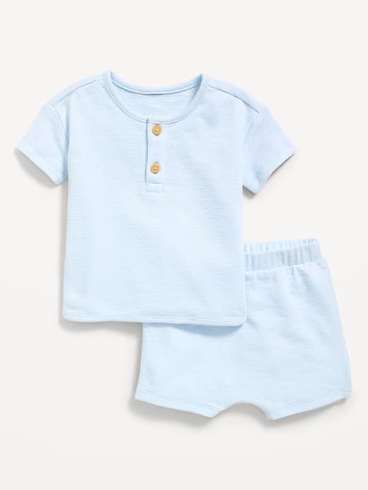 Jacquard-Knit Henley Shirt and Shorts Set for Baby