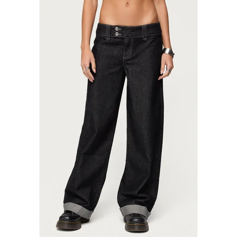 Cuffed Low Rise Straight Leg Jeans