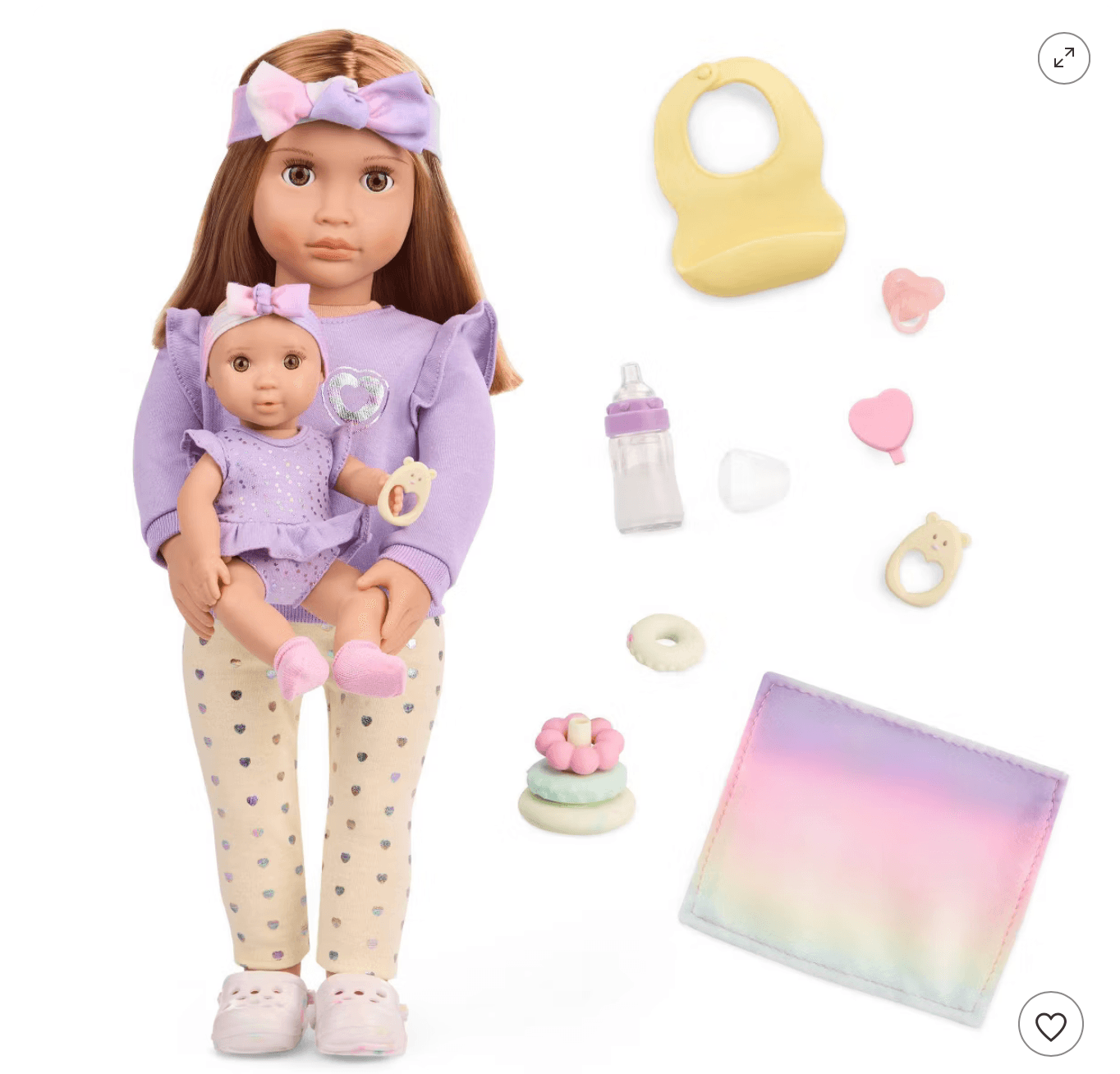 Our Generation Tory & Riley 18" Babysitter Doll & Baby Doll Sister with Accessories Playset: Plastic & Polyester Doll Set