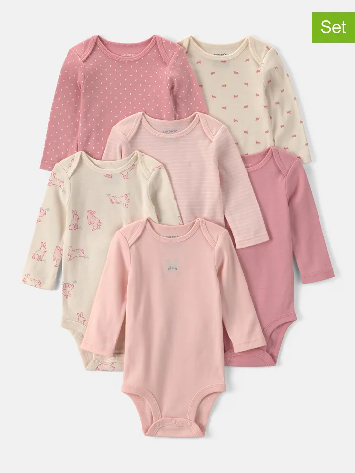 6-delige set: rompers lichtroze/beige