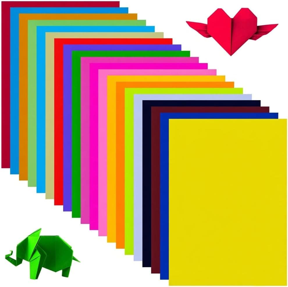 100 Hojas Papel de Origami de Colores, 20 Colores Brillantes, A4 Papel plegable Doble Cara,para Manualidades, Proyectos, Adultos (100PCS 297mm×210mm)