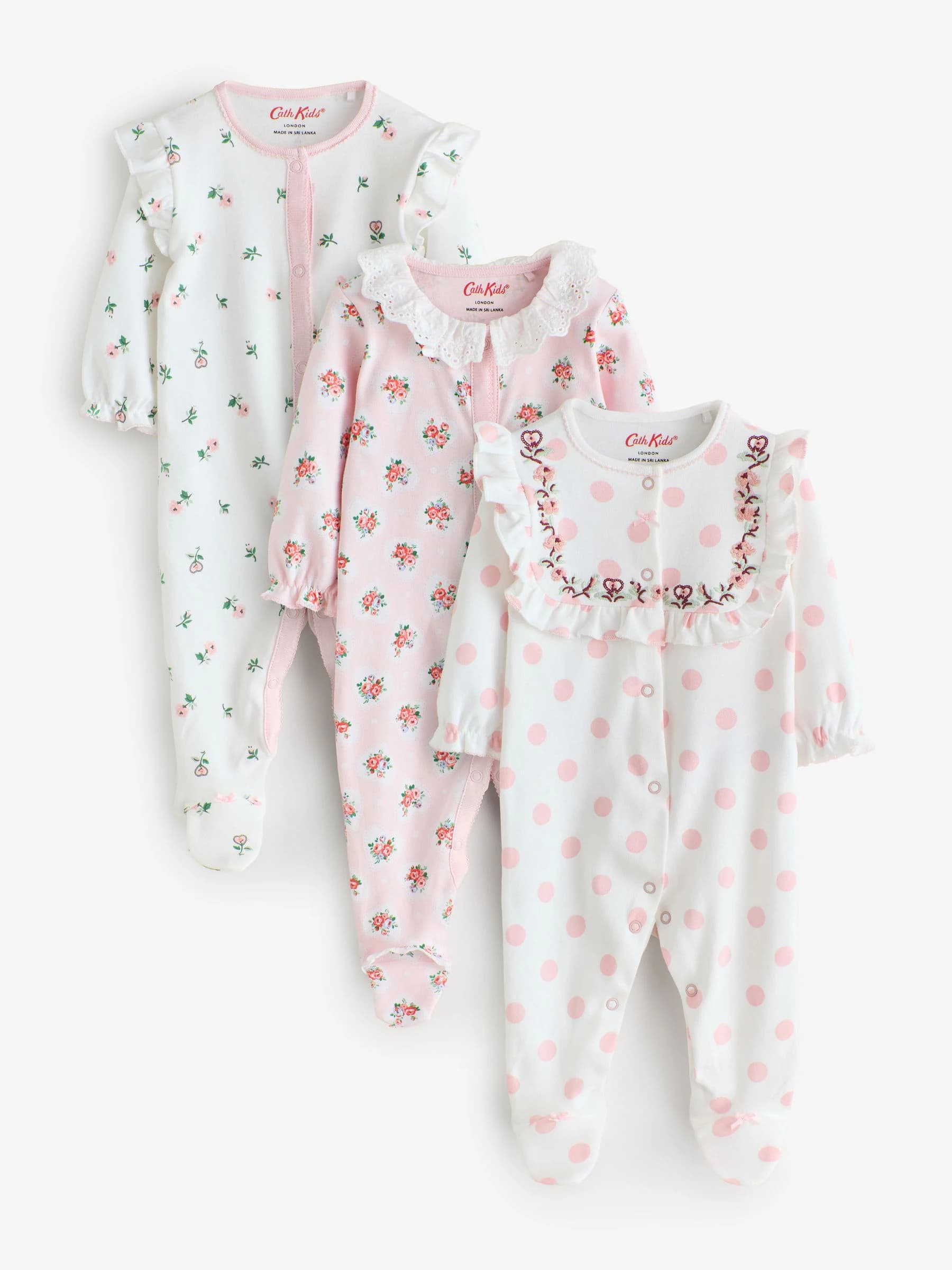 Pink/White Cath Kidston Baby Sleepsuits 3 Pack - Size First Size
