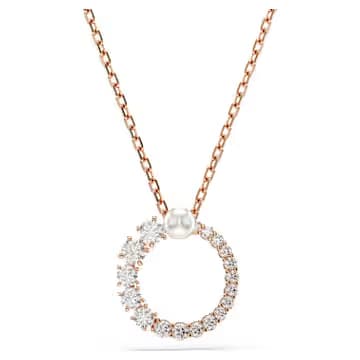 Matrix pendant, Crystal pearl, Round cut, White, 18K rose gold finish