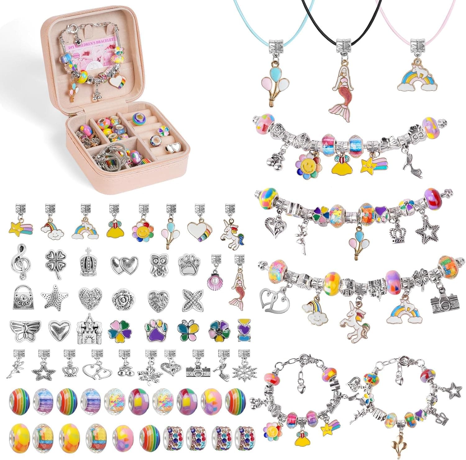 AUAUY Kit para Hacer Pulseras, 66 Piezas en Color con Caja de Almacenamiento, Adecuado para Personas de 15 Años en Adelante, Set de Manualidades para Crear Joyería