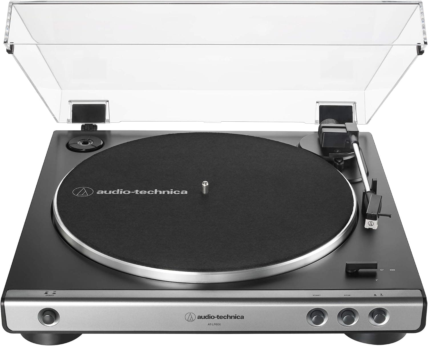Audio-Technica - tocadiscos totalmente automático con transmisión por correa AT-LP60X-GM de audio technica de 33/45 RPM (metal y negro)