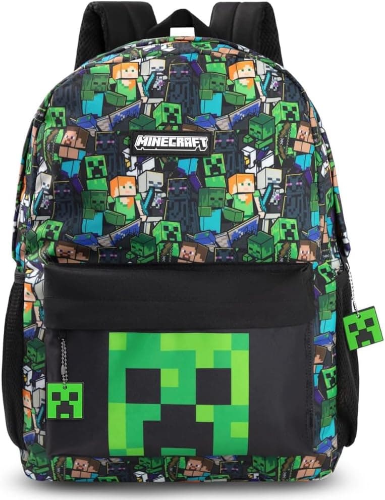 Minecraft Mochila multicolor de Steve & Creeper | Bolsa con cremallera y estampado gráfico para la vuelta al cole | Mochilas para niños | Merchandising infantil unisex