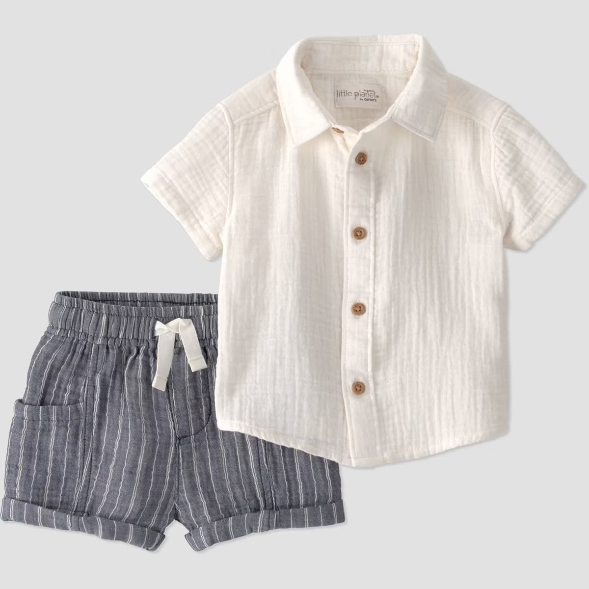 Little Planet by Carter's Baby Boys' Organic 2pc Stripe Woven Set - Cream 18M