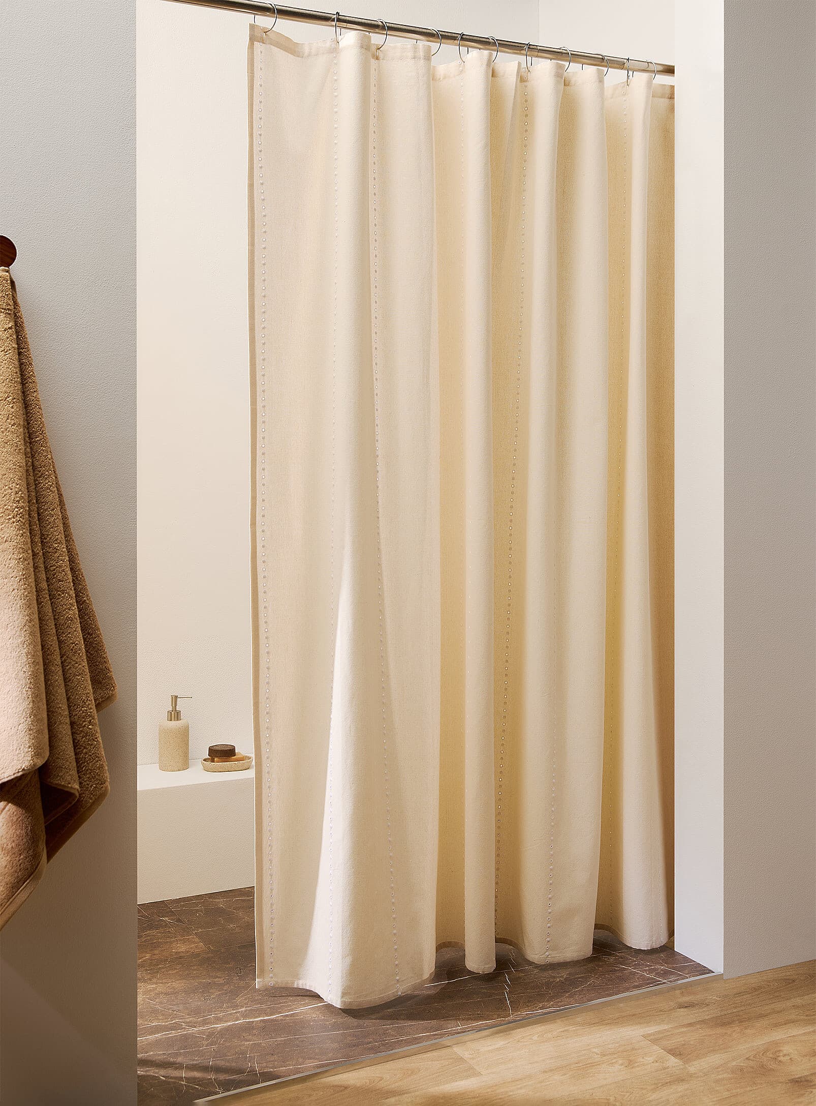 Floral eyelet stripe shower curtain
