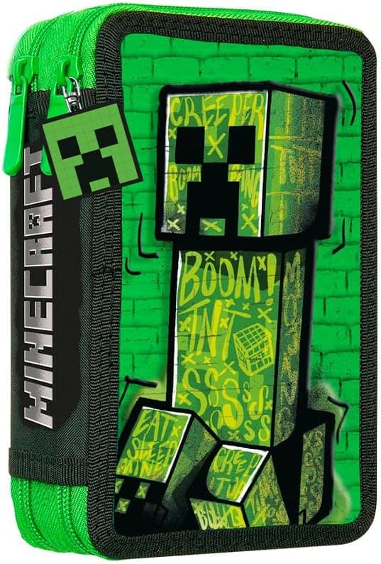 Kids Licensing - Estuche Escolar con 2 Cremalleras de Minecraft para Niños