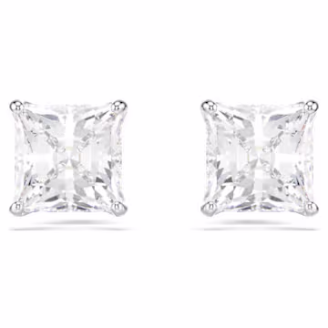 Stilla Attract stud earrings, Square cut, White, Rhodium plated