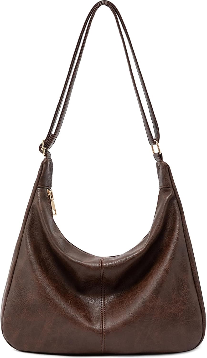 Hobo Bags for Women Foldable Vegan Leather Shoulder Handbag Slouchy Tote Crossbody Purses