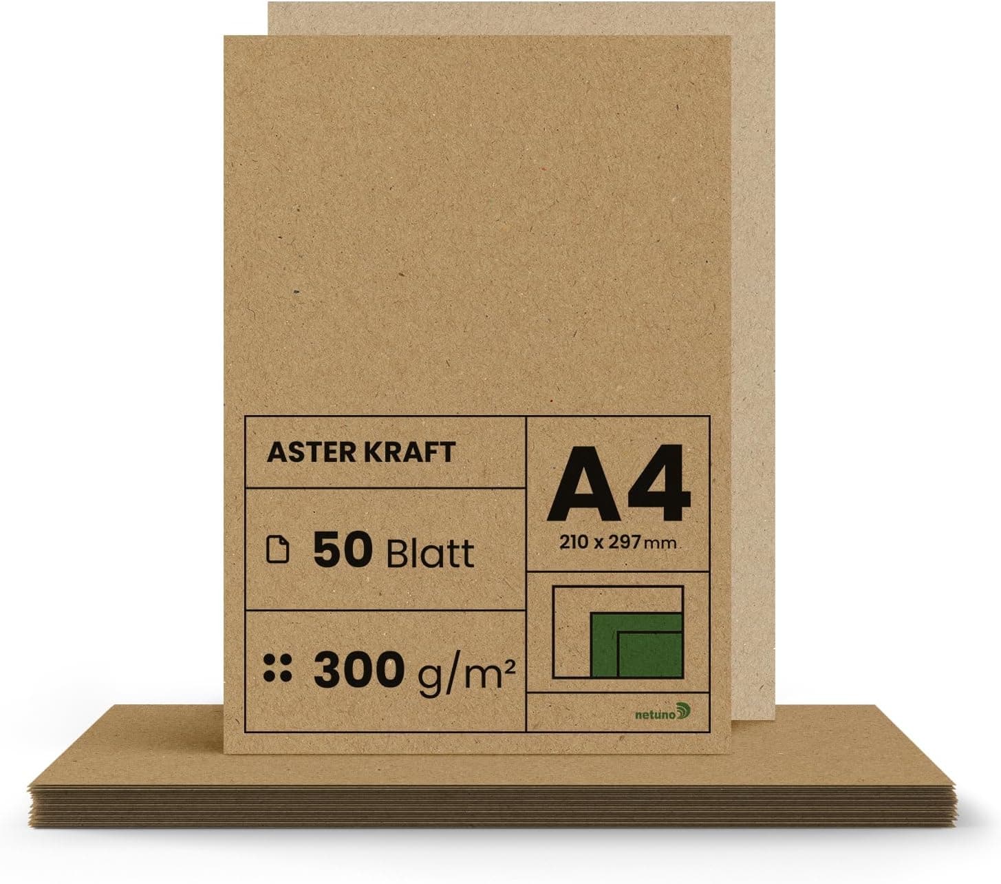 Netuno 50x cartulina kraft marrón DIN A4 210x297mm 300g Aster Kraft papel reciclado cartón natural ecológico para invitaciones tarjetas cajas menús bocetos impresión Navidad carteles folletos
