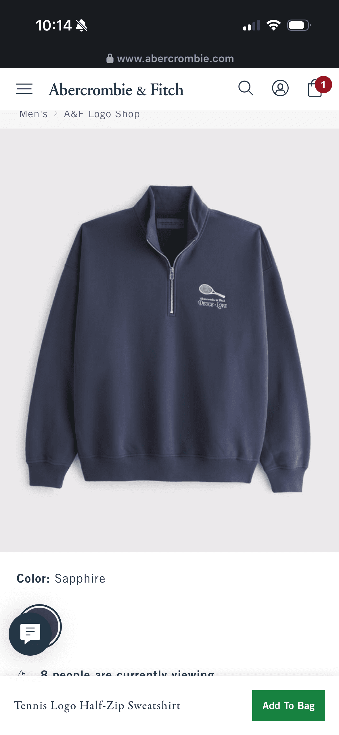 Men's Tennis Logo Half-Zip Sweatshirt | Men's Tops | Abercrombie.comBack ButtonSearch IconFilter Icon