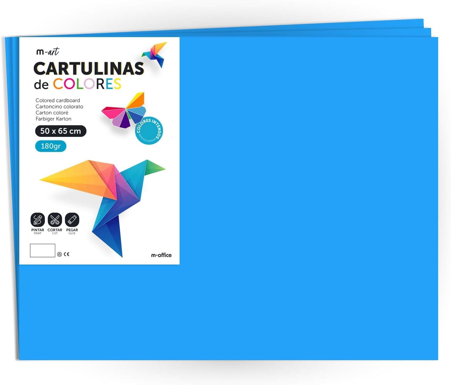 Cartulina de Colores, Cartulina Grande 50x65cm Colores Claros e Intensos, Cartulinas Colores 180gr para Manualidades, Diseños Creativos y Proyectos de Arte · m-office (x10 hojas, azul medio)