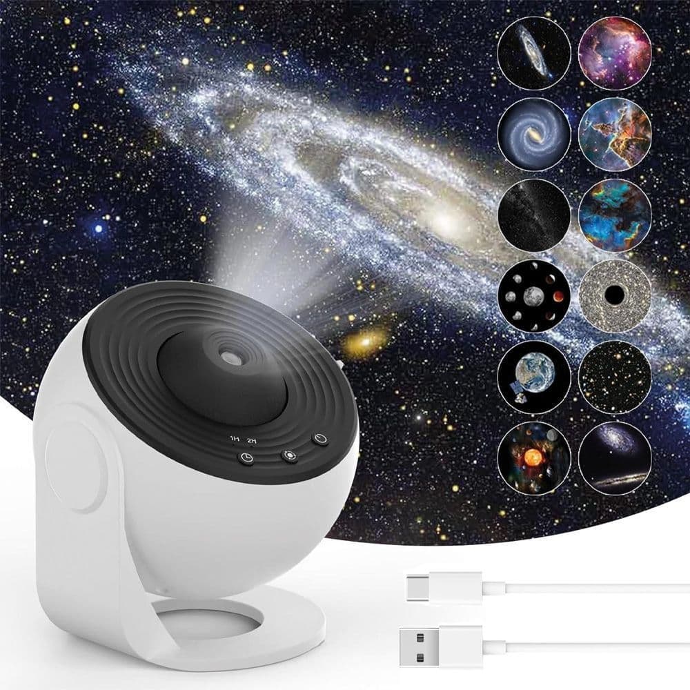 Проектор зоряного неба + 12 картриджів, від USB, Galaxy Projector, Білий / Планетарій для спальні / Нічник зоряне небо