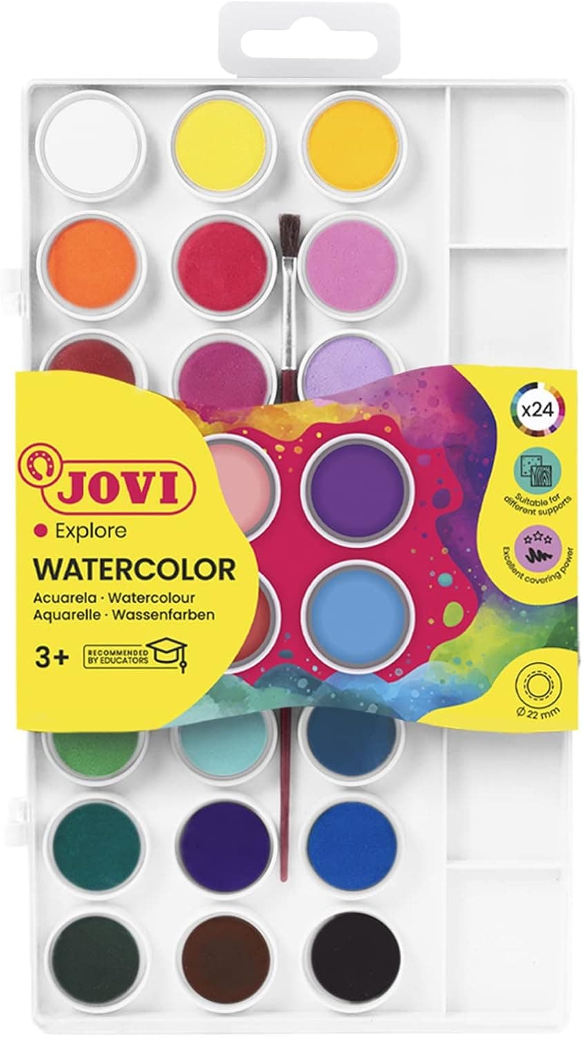 Jovi-725001 Estuche Acuarelas, Color surtido, Unidad (Paquete de 1) (800 24) | Colores brillantes e Intensos, secado rápido, a partir de 3 años, para manualidades, escolar