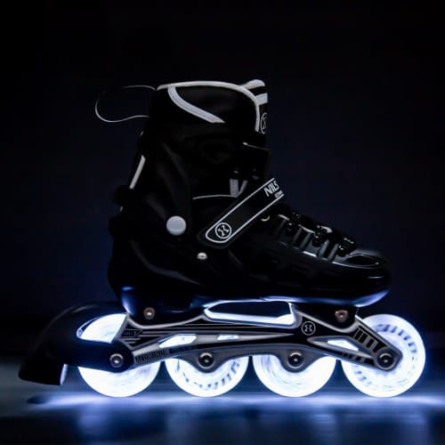 ŁYŻWOROLKI Z WYM. PŁOZĄ HOKEJOWĄ NH10905 4w1 CZARNE LED NILS EXTREME