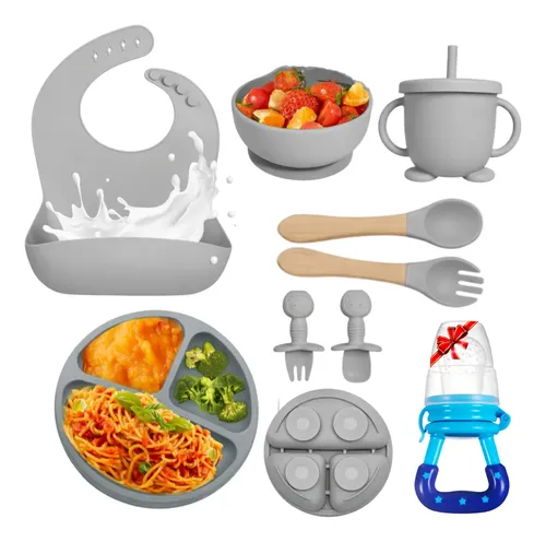 Set Alimentacion Bebe Silicona Plato Bowlvaso Cubiertobabero