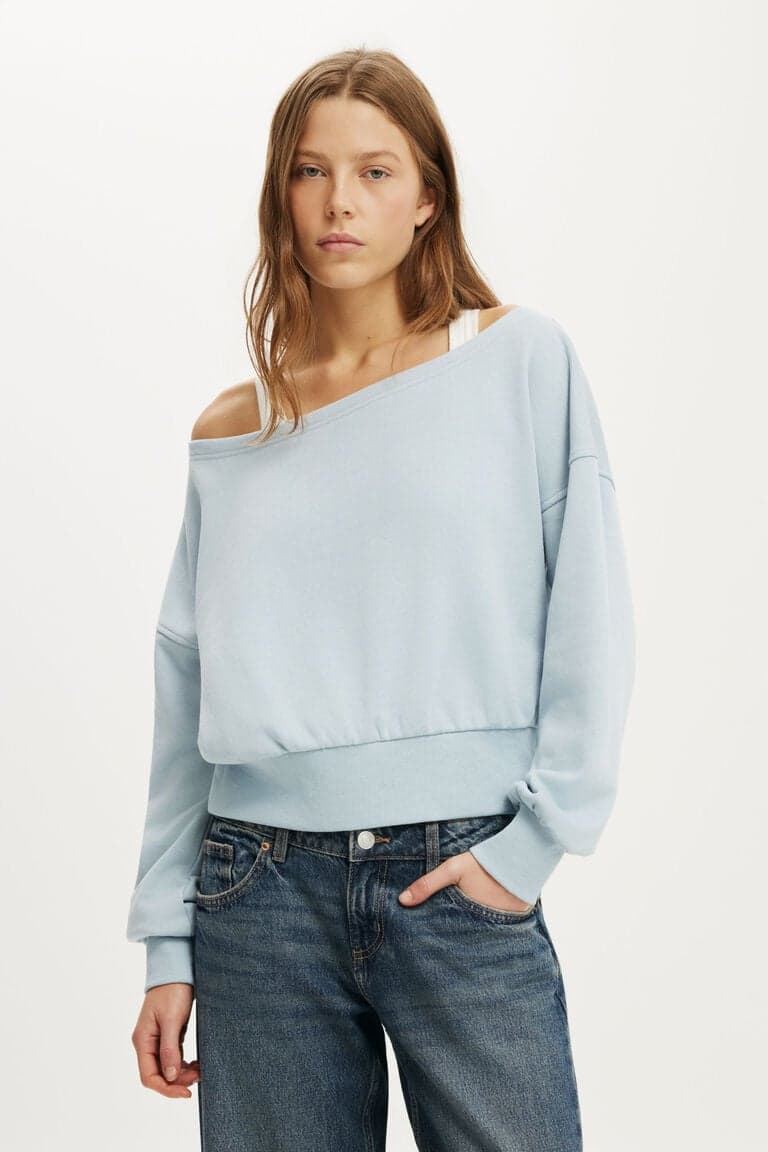 Women’s Blue Moletom - Relaxed Off Shoulder Sweatshirt | Cotton On Brazilicon/flag/ukUAE Flag biggericon/flag/ukUAE Flag bigger