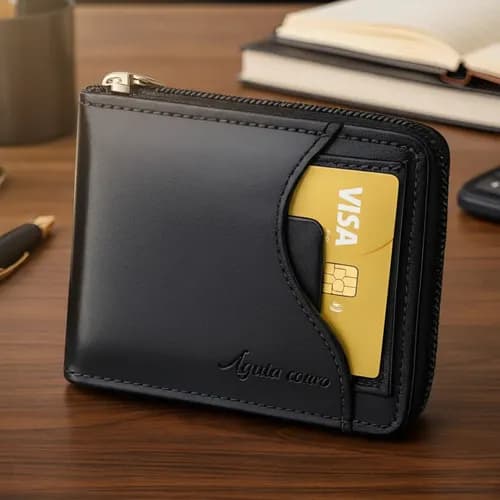 Carteira Masculina Com Zíper Couro Legitimo Preta Caixa Luxo