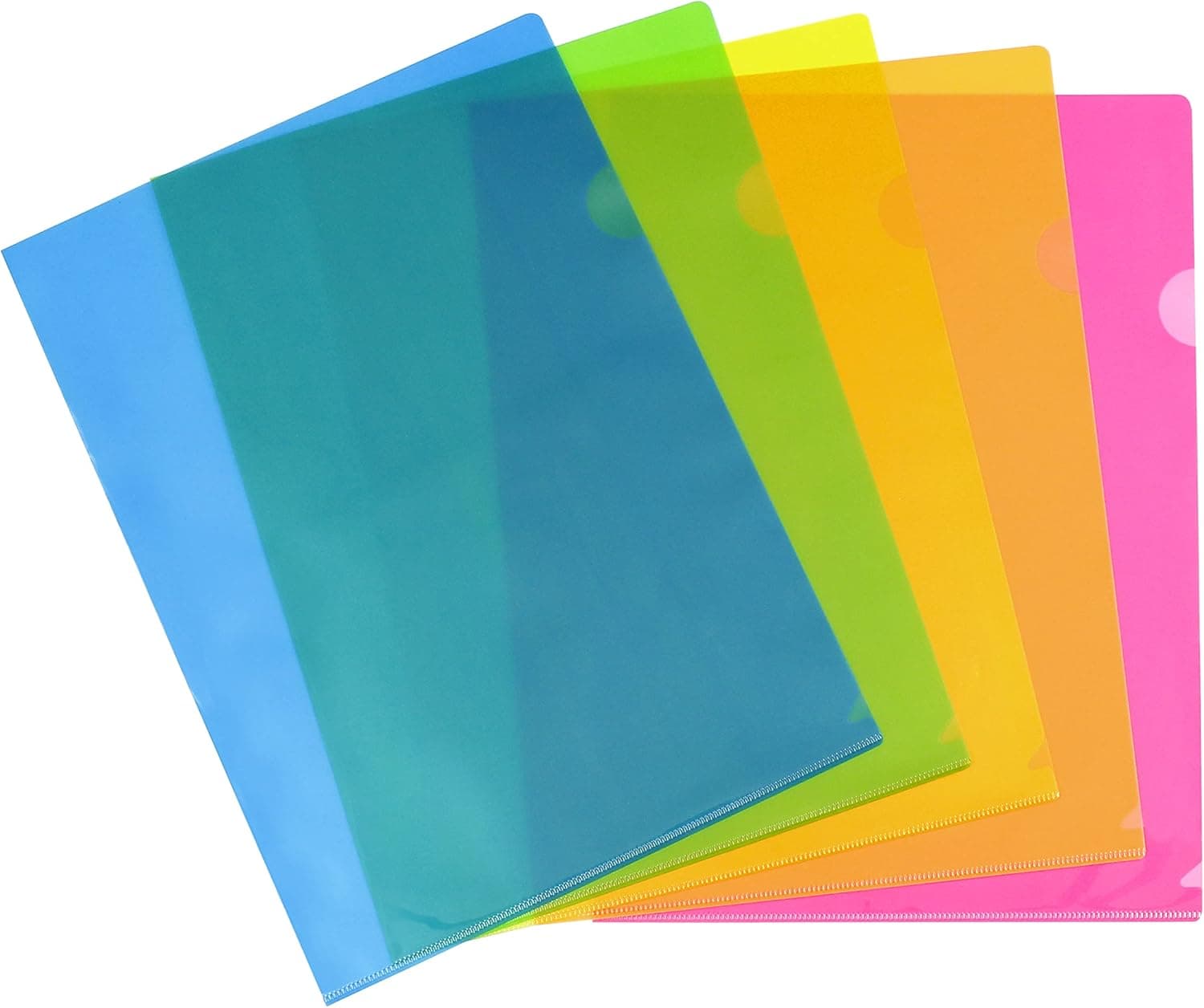 Viquel – 10 fundas de esquina transparentes – Bolsa de plástico con apertura en esquina – Surtido de 5 colores neón