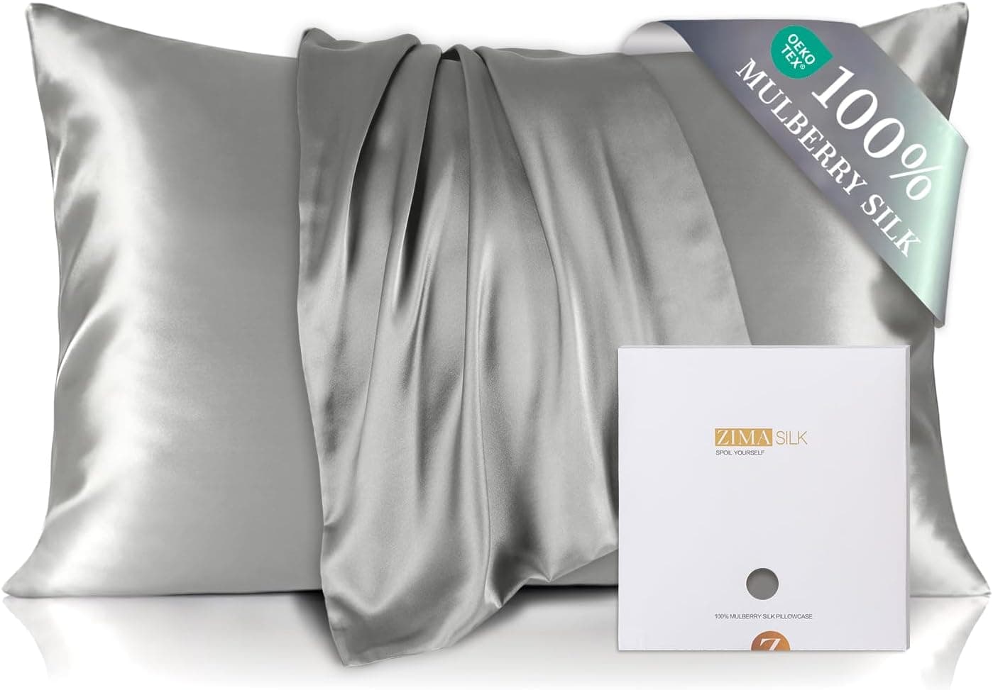 ZIMASILK 100% Mulberry Silk Pillowcase for Hair and Skin,Both Sides 19 Momme Silk, 1pc (40x60 cm, Dark Grey)