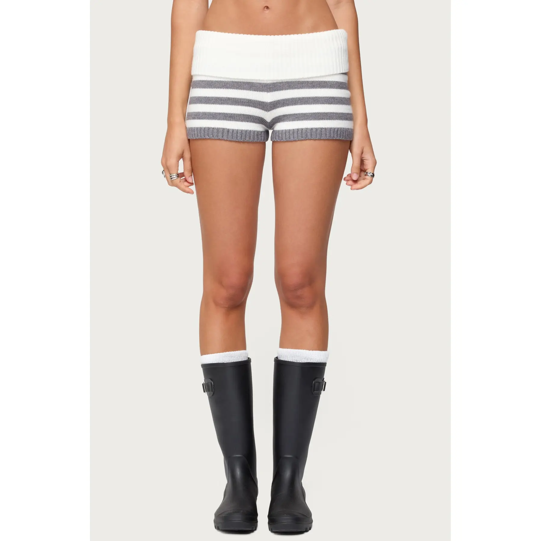 Saphi Striped Fold over Knit Shorts