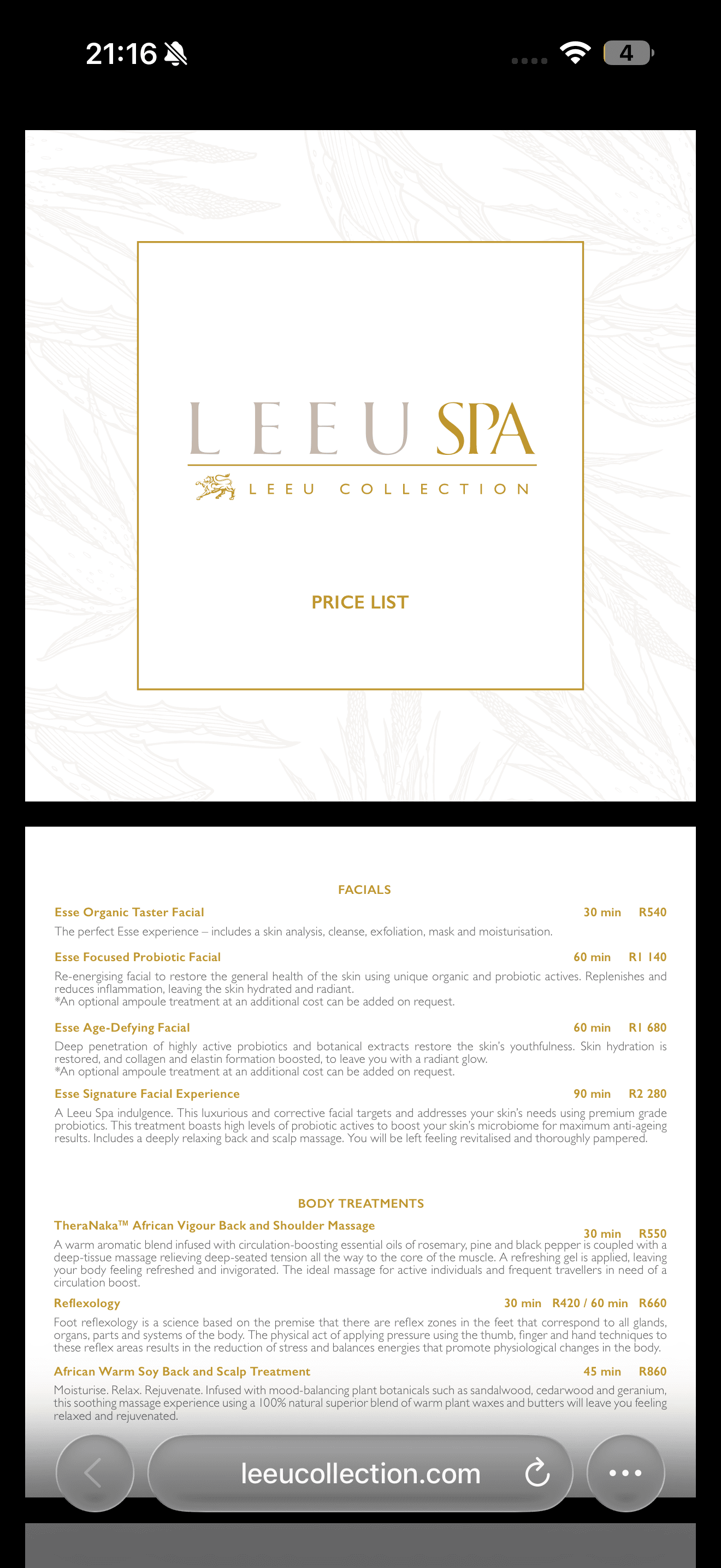Leeu Spa treatments 