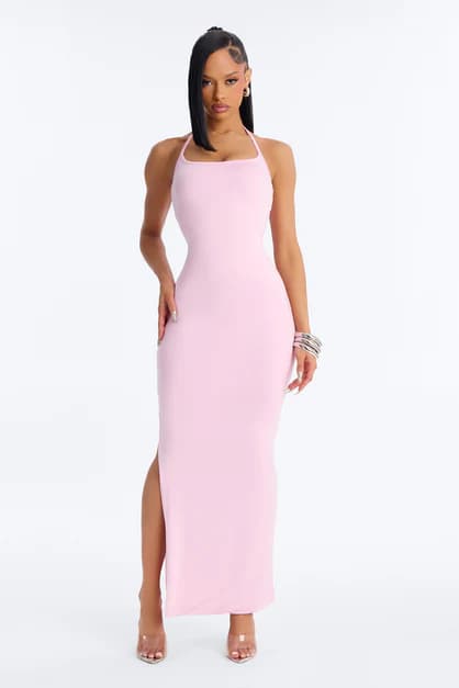 Contour Double Lined Halter Maxi Dress - Light Pink | Fashion Nova