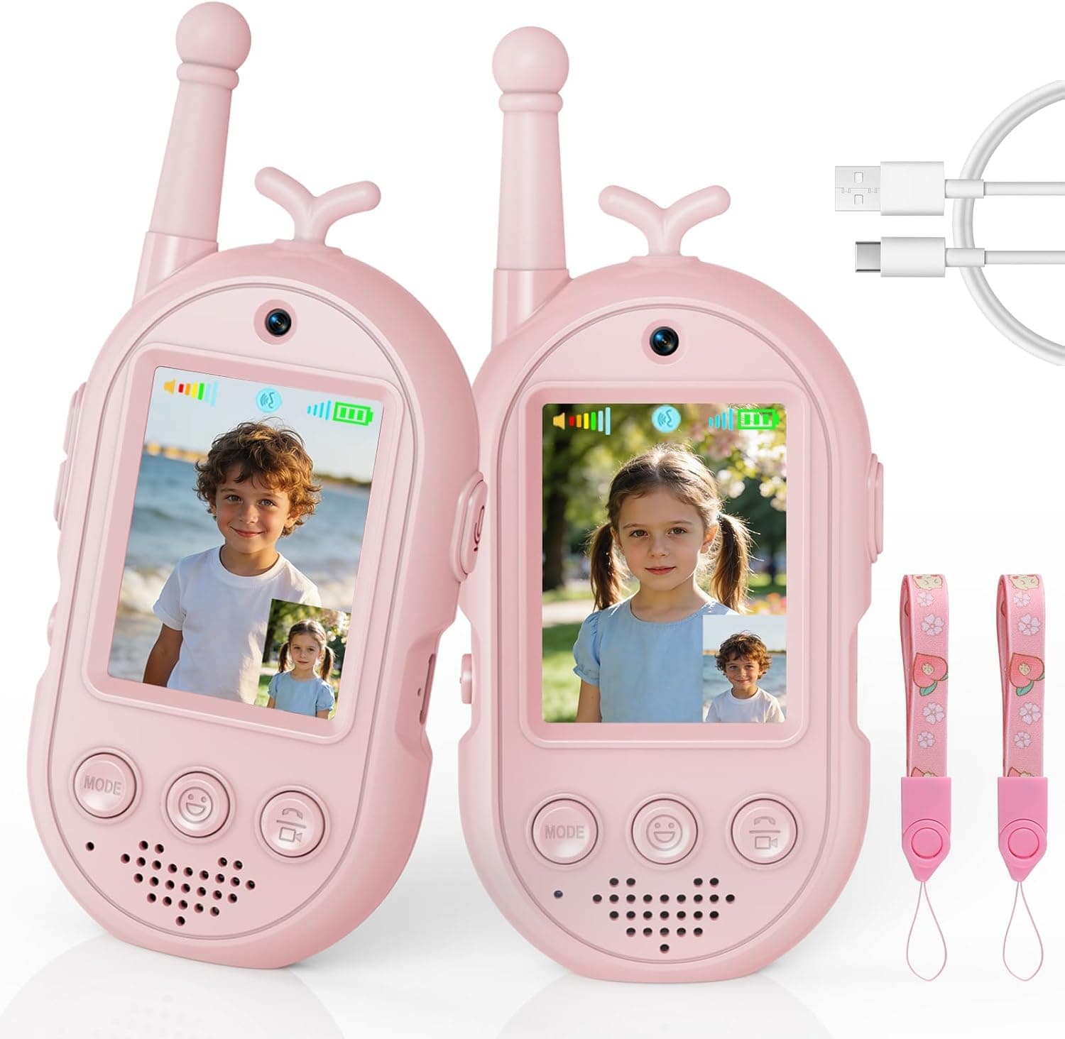 Vídeo Walkie Talkies para Niños, Walkie Talkies Recargables con Videollamada, Largo Alcance 400m, Juguetes Cumpleaños para Niños y Niñas de 3 a 12 Años(Set de 2)