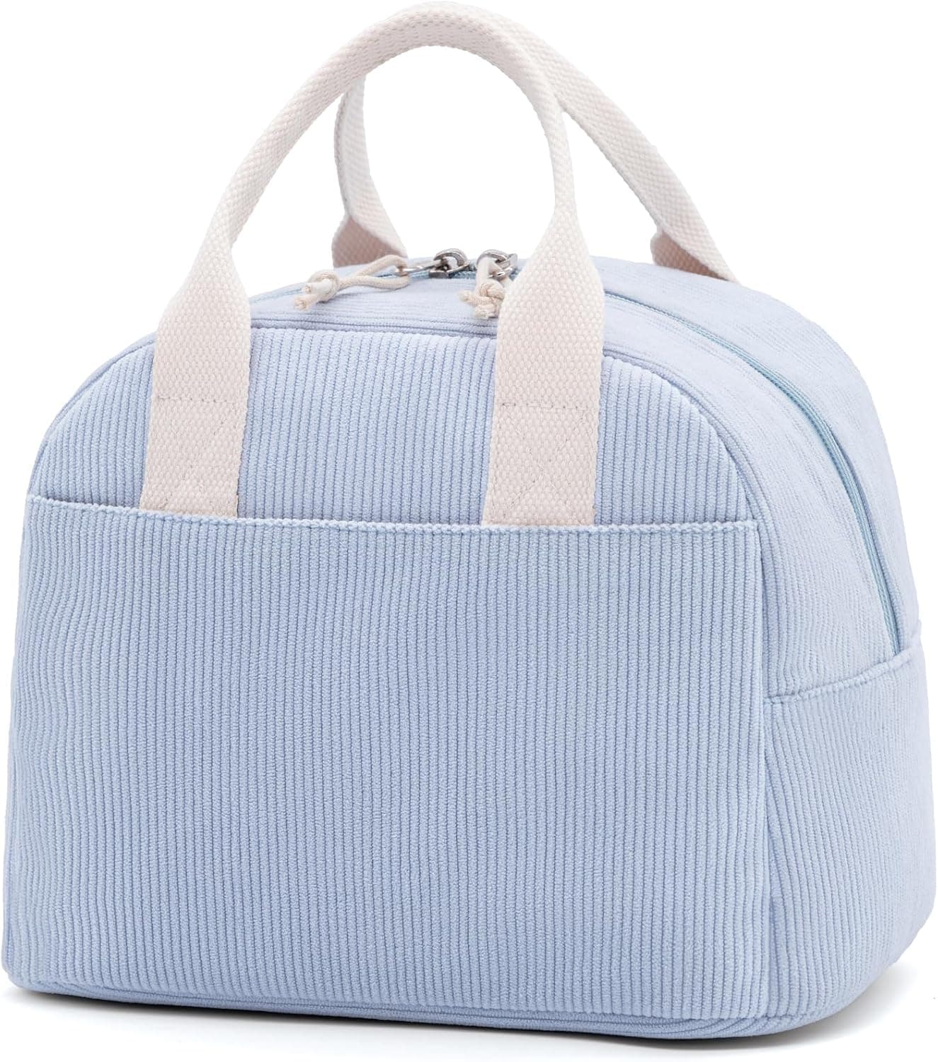 LOVELYWIND Blue Lunch Box for Women Men Cute Lunch Bag Reusable Insulated Corduroy Lunch Tote Bags Large Capacity Lunchbox Cooler for Work Picnic or Travel Gifts