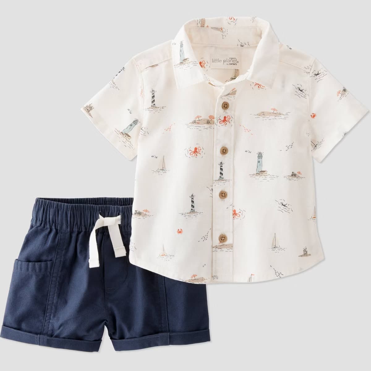 Little Planet by Carter's Baby Boys' Organic 2pc Coastal Woven Set - Ivory/Navy Blue 18M