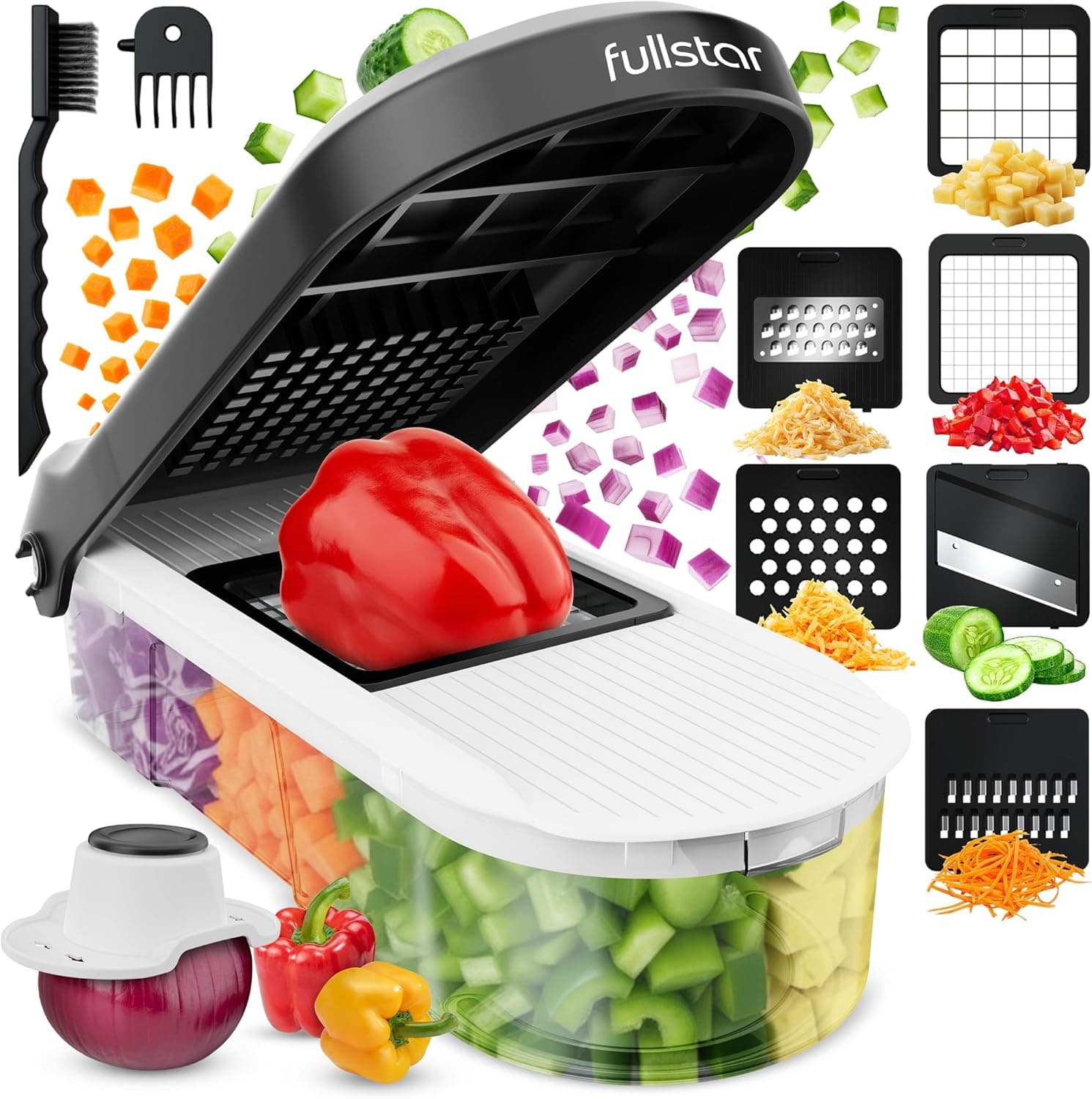 Fullstar Core Vegetable Chopper - Chop and Slice Lid - Food Chopper with Container, Veggie Chopper, Fruit Slicer, Onion Dicer - Meal Prep Essential - Kitchen Gadgets and Gifts (6-in-1, White/Black)