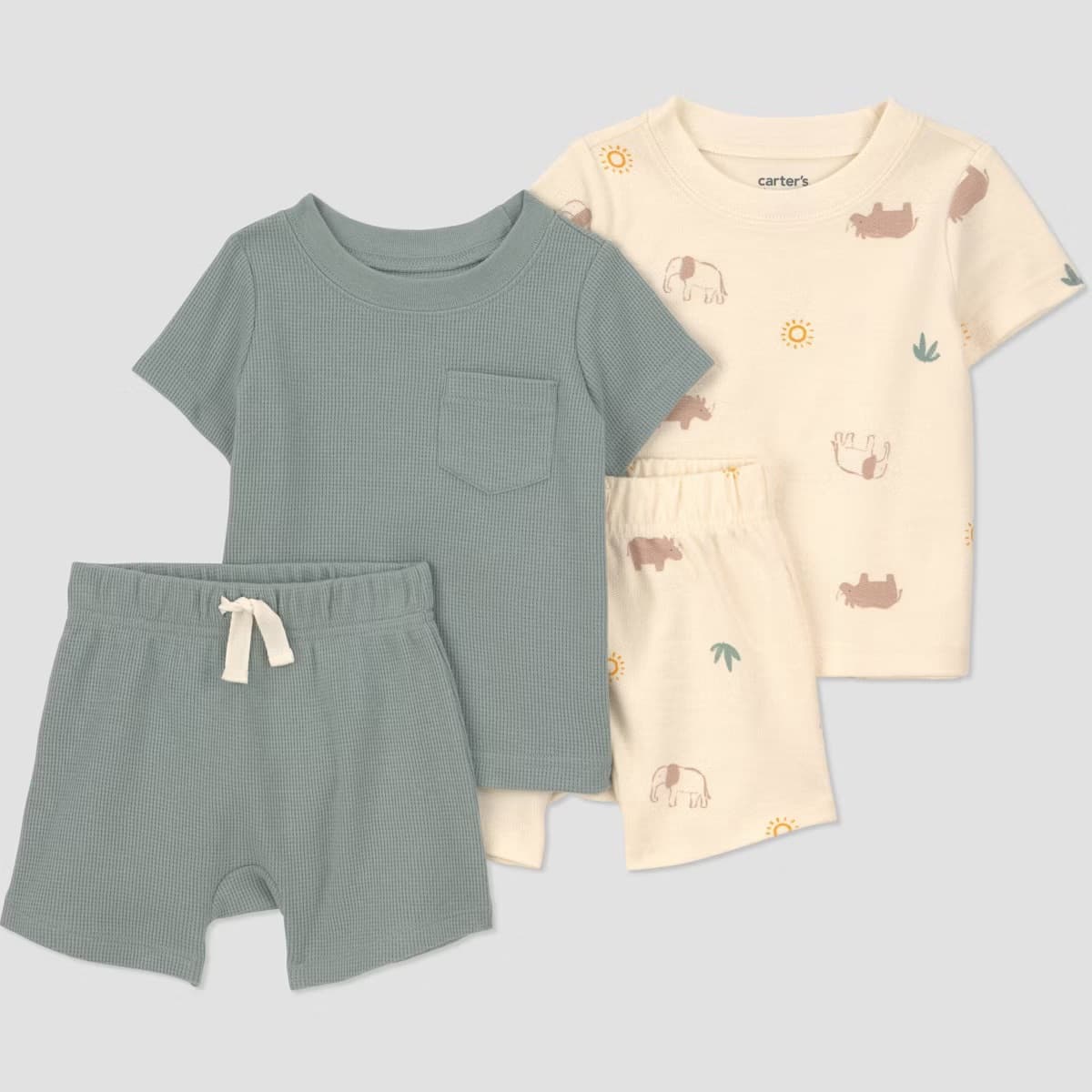 Carter's Just One You® Baby Boys' 4pc Multi Animals T-Shirt and Shorts Set - Cream/Green 18M
