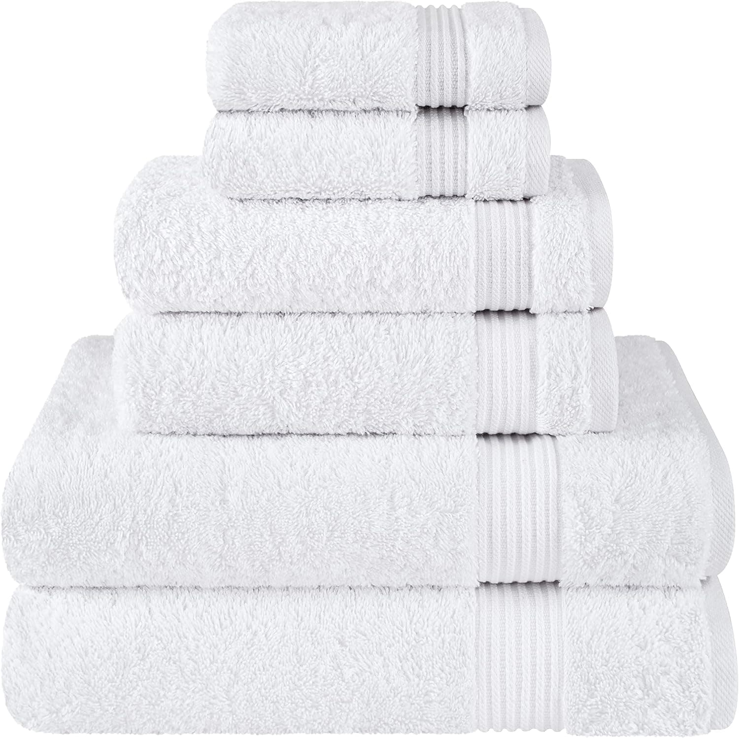 Cotton Paradise 100% Cotton Turkish Towel Set, Soft Absorbent Quick Dry, 6 Piece Towel Set, Snow White