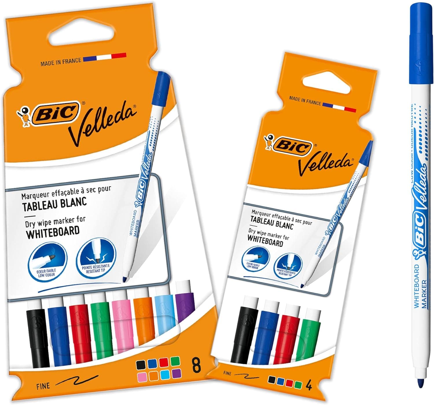 BIC Velleda, rotuladores de pizarra blanca, punta fina, ideal para los niños, colores surtidos, set de 12