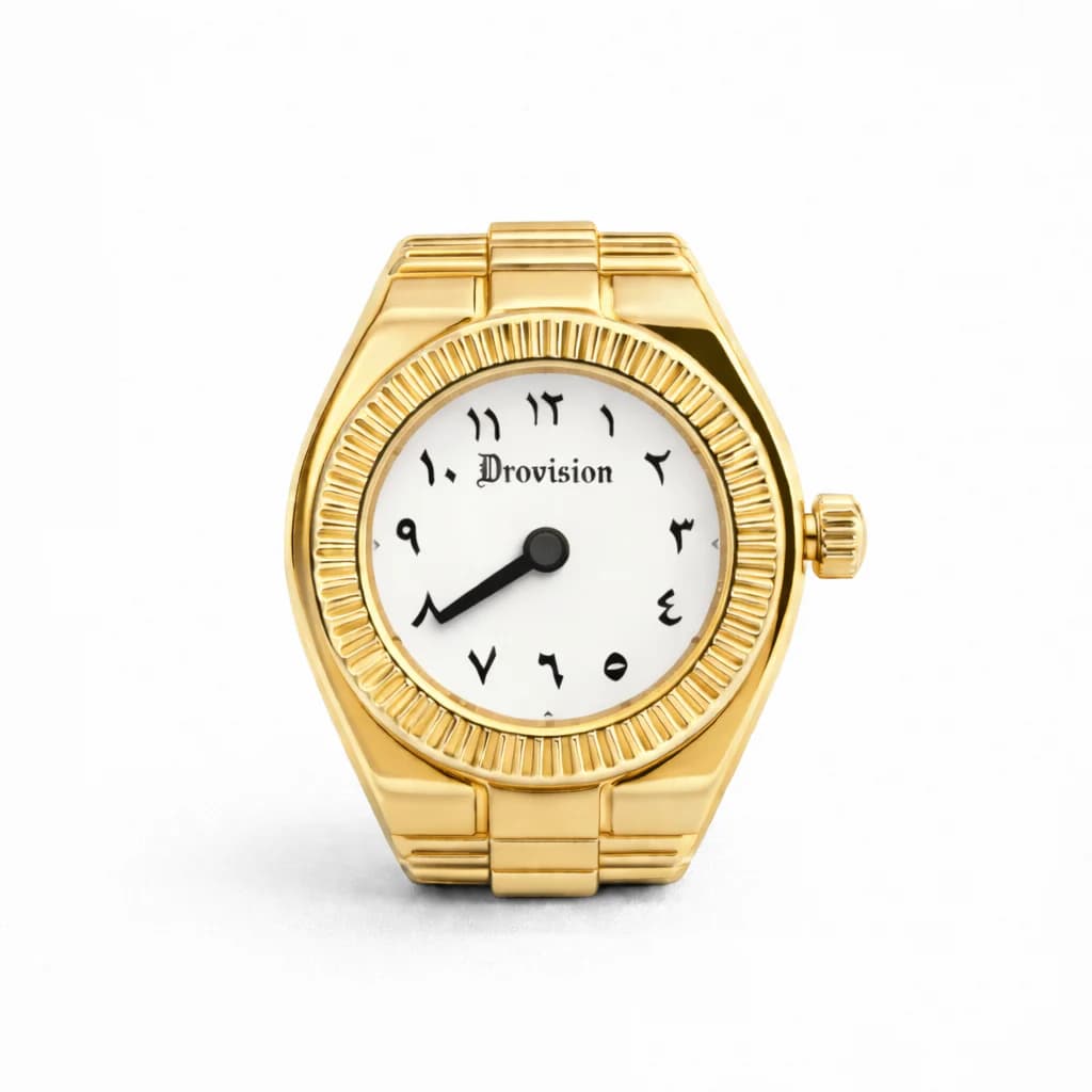GOLD/WHITE ROUND WATCH RING
