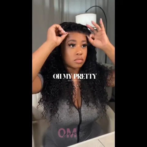 OMpretty 360 Water Wave Invisi Draw Strings Wear Go Glueless Pre-Bleached And Pre-Cut Lace Human Hair Wig