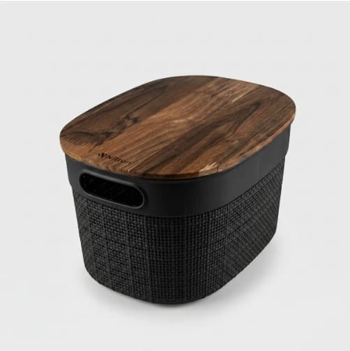 1 Canasto organizador símil yute y madera