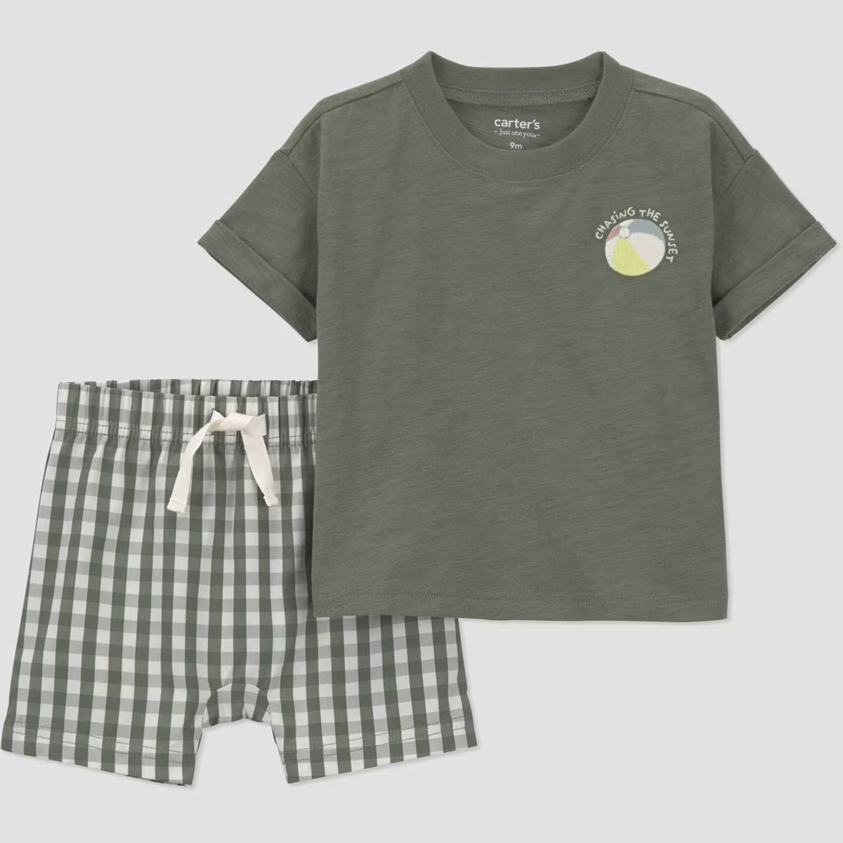 Carter's Just One You® Baby Boys' 2pc Beach Ball Gingham T-Shirt and Shorts Set - Green 18M