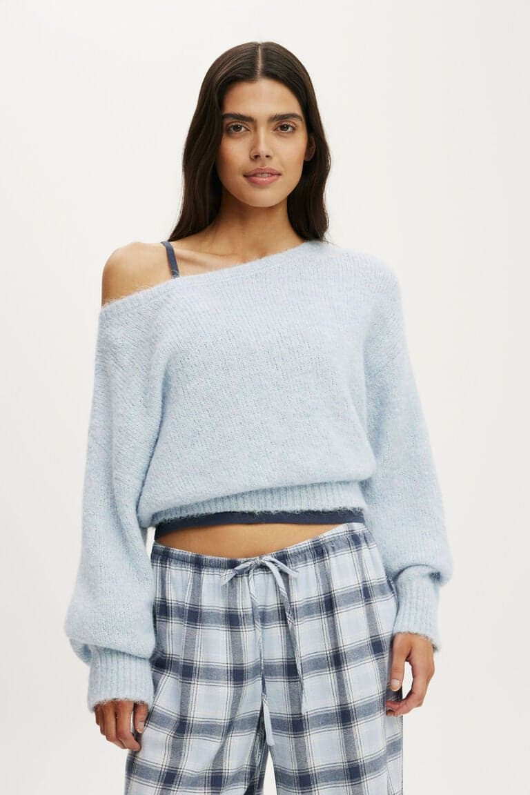 Women’s Blue Tricôs - Fluffy Off The Shoulder Knit | Cotton On Body Brazilicon/flag/ukUAE Flag biggericon/flag/ukUAE Flag biggericon/flag/ukUAE Flag bigger