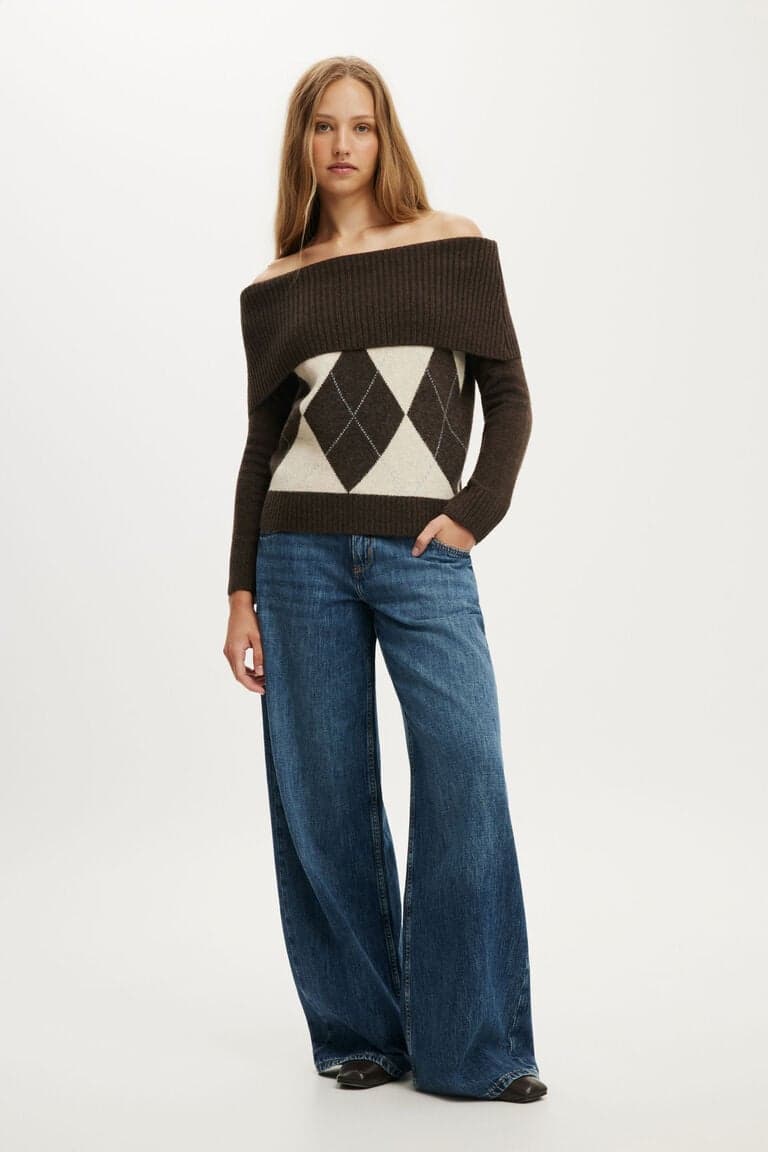 Women’s Brown Tricôs - Drapey Off Shoulder Knit | Cotton On Brazilicon/flag/ukUAE Flag biggericon/flag/ukUAE Flag biggericon/flag/ukUAE Flag bigger